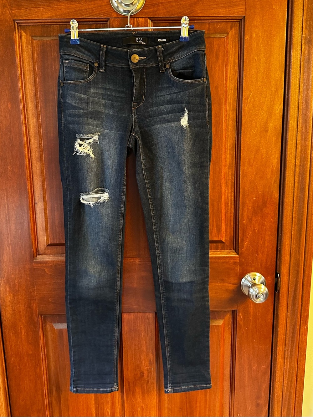 1822 Denim Women's Dark Blue Ripped Skinny Jeans